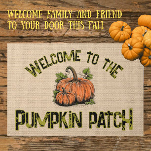 Pumpkin Patch Autumn Halloween Faux Burlap Doormat