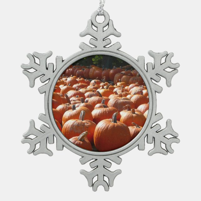 Pumpkin Patch Autumn Harvest Photography Snowflake Pewter Christmas Ornament (Front)