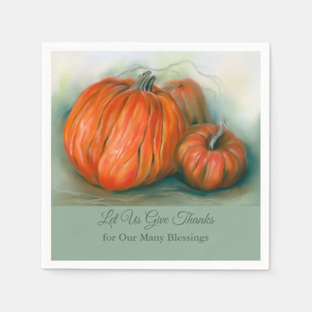 Pumpkin Patch Autumn Trio Pastel Art Thanksgiving Napkin (Front)