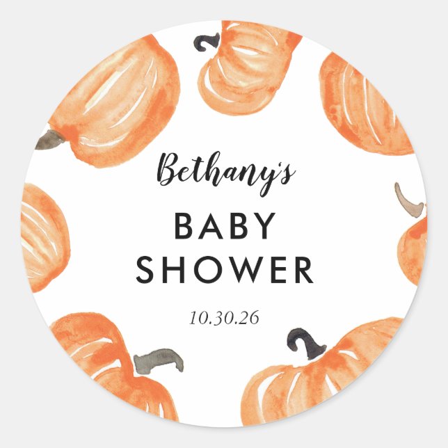 Pumpkin Patch Baby Shower Classic Round Sticker (Front)