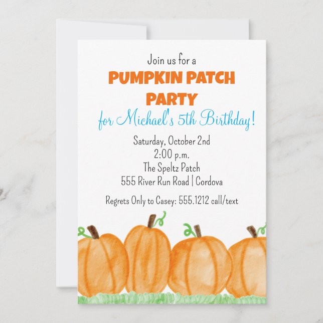 Pumpkin Patch Birthday Invitation (Front)