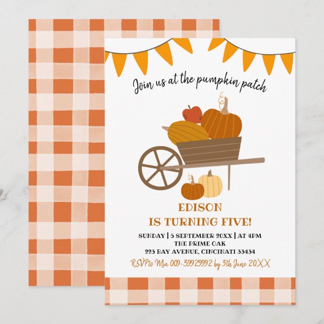 Pumpkin Patch Birthday Invitation (Front/Back)