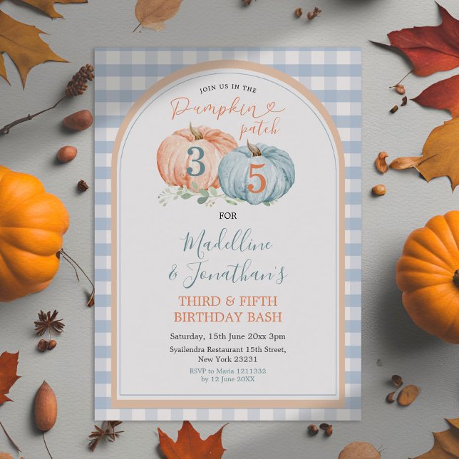 Pumpkin Patch Brother & Sister Autumn Birthday Invitation (Creator Uploaded)