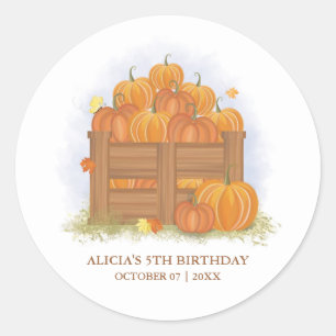 Pumpkin Patch Butterfly Fall Leaves Birthday Classic Round Sticker