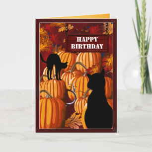 Pumpkin Patch Cats Birthday Wishes Card