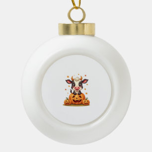 Pumpkin Patch Cow Ceramic Ball Christmas Ornament
