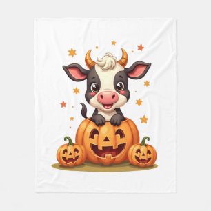 Pumpkin Patch Cow Fleece Blanket