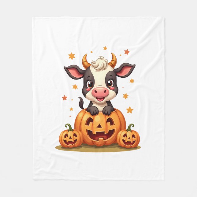 Pumpkin Patch Cow Fleece Blanket (Front)