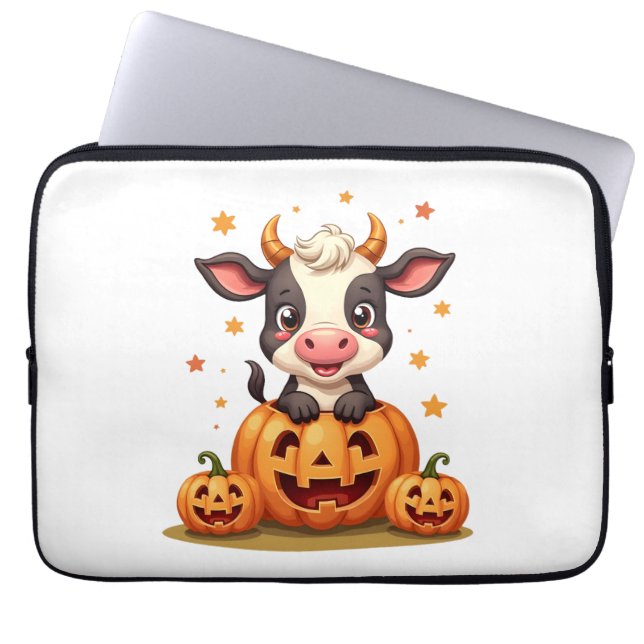 Pumpkin Patch Cow Laptop Sleeve (Front)