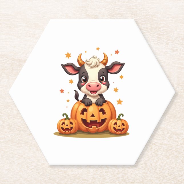 Pumpkin Patch Cow Paper Coaster (Front)
