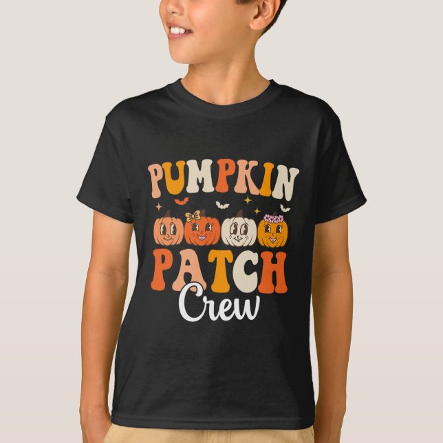 Pumpkin Patch Crew Matching Family Groovy Fall Hal T-Shirt (Front)