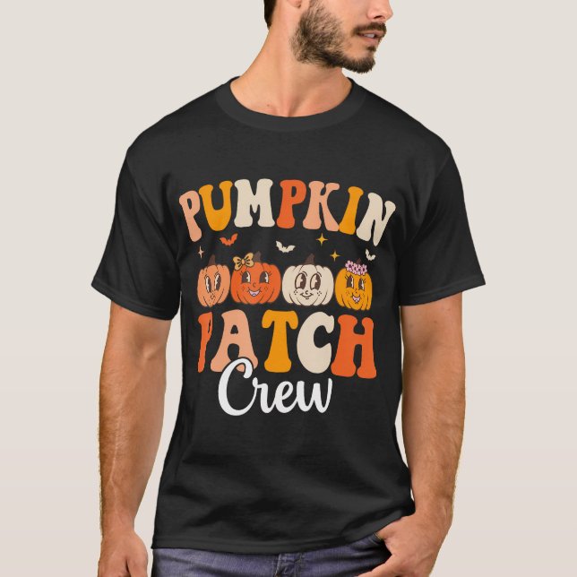 Pumpkin Patch Crew Matching Family Groovy Fall T-Shirt (Front)