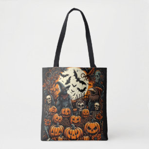 Pumpkin Patch Crow Witch & Skeleton Crew Halloween Tote Bag