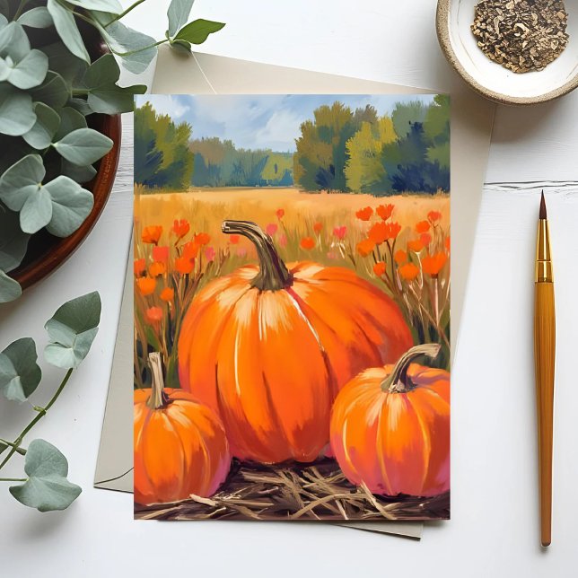 Pumpkin Patch Fall Foliage Watercolor Holiday Card (Creator Uploaded)