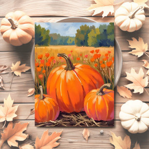 Pumpkin Patch Fall Foliage Watercolor Postcard