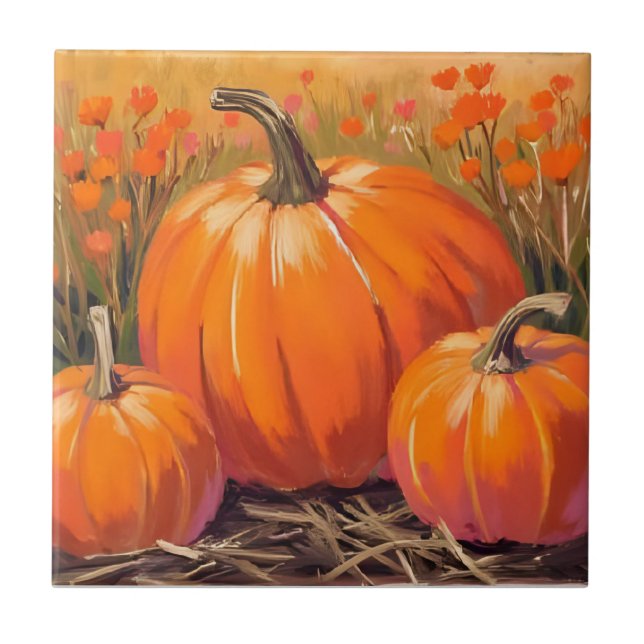 Pumpkin Patch Fall Foliage Watercolor Tile (Front)