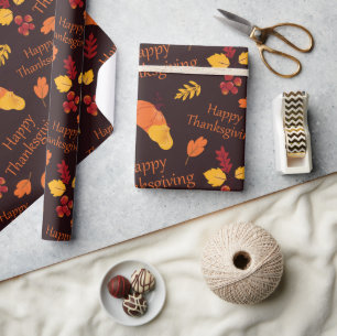 Pumpkin Patch & Falling Leaves Happy Thanksgiving Wrapping Paper
