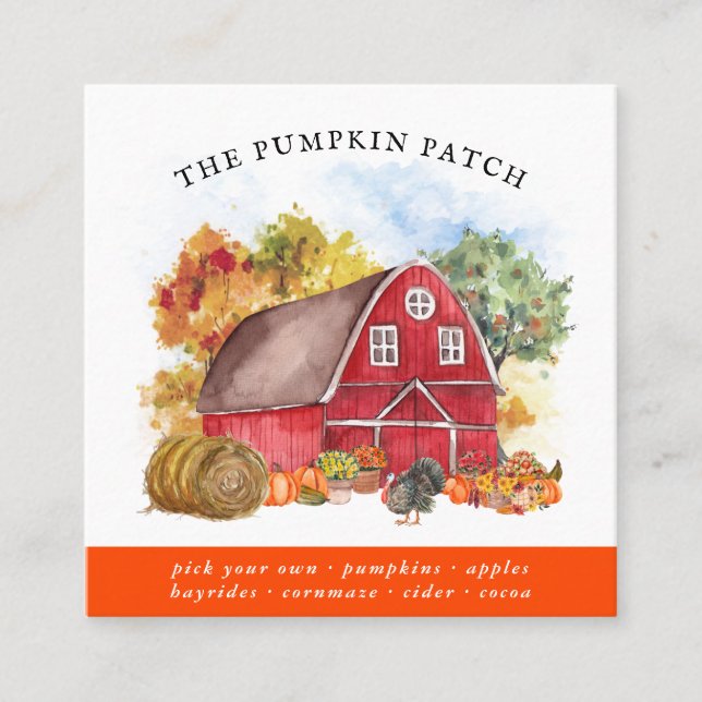 Pumpkin Patch Family Farm Rustic Barn Fall Square Business Card (Front)