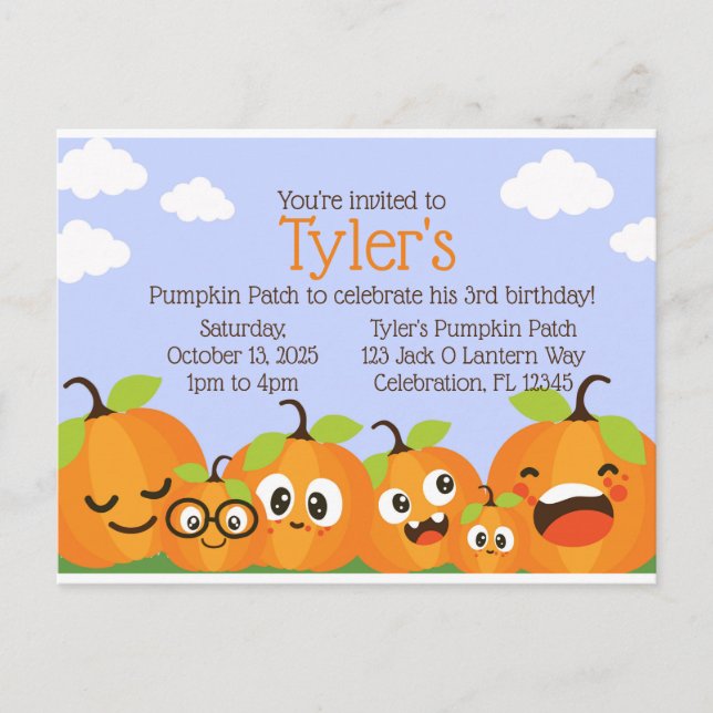 Pumpkin Patch Farm Kids Birthday Invitation Postcard (Front)