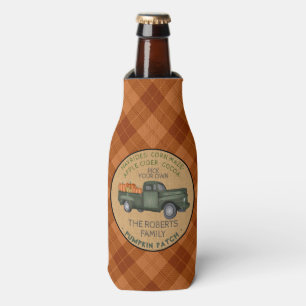 Pumpkin Patch Farm Rustic Fall Plaid Vintage Truck Bottle Cooler