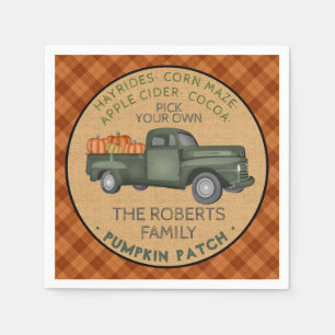 Pumpkin Patch Farm Rustic Fall Plaid Vintage Truck Napkin