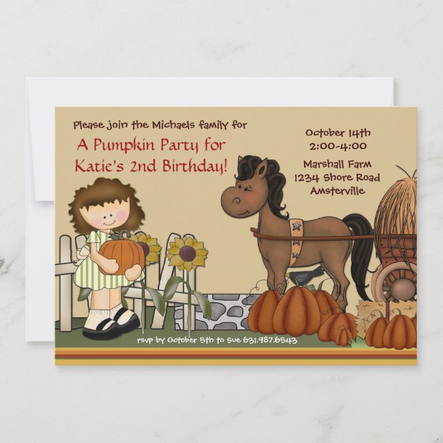 Pumpkin Patch Girl Brunette Invitation (Front)