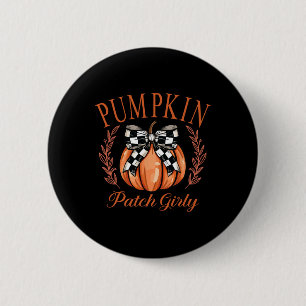 Pumpkin Patch Girly Chequered Coquette Bow Thanksg 6 Cm Round Badge