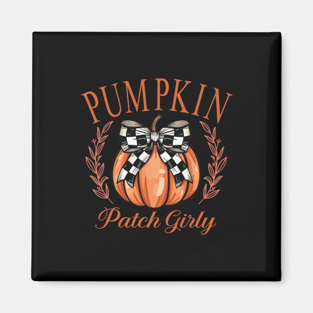 Pumpkin Patch Girly Chequered Coquette Bow Thanksg Magnet (Front)