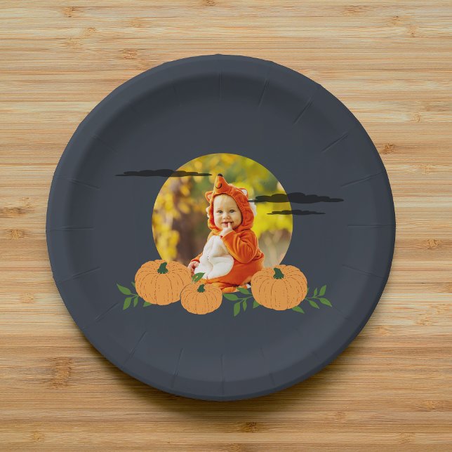 Pumpkin Patch Halloween Photo Paper Plate (Creator Uploaded)