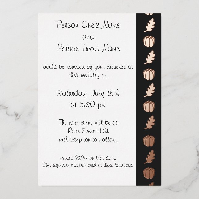 Pumpkin Patch in Black Foil Invitation (Front)