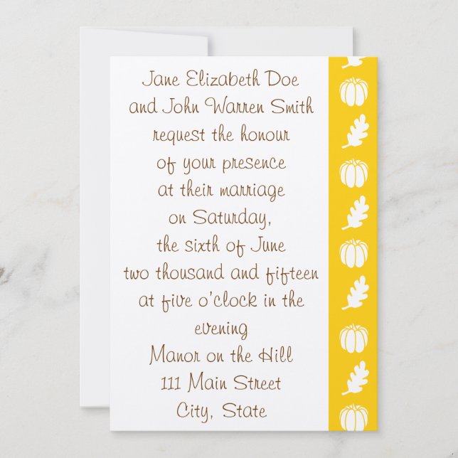 Pumpkin Patch in Yellow Wedding Invitation (Front)
