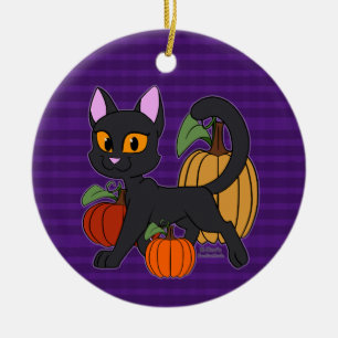 Pumpkin Patch Kitty Cat Ceramic Tree Decoration