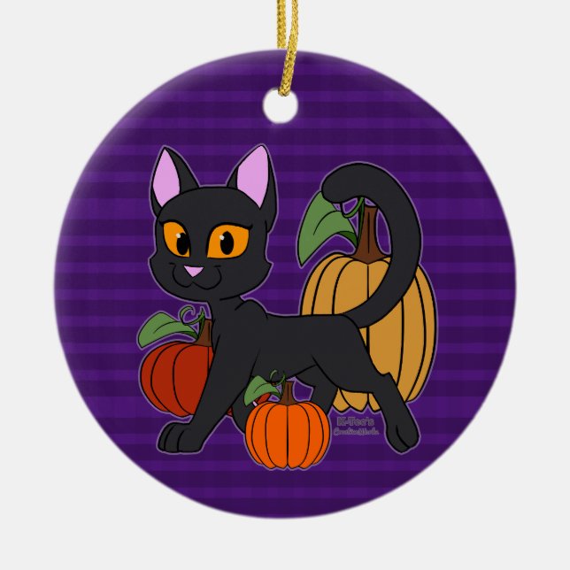 Pumpkin Patch Kitty Cat Ceramic Tree Decoration (Front)
