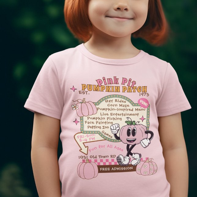 Pumpkin Patch Pumpkin Picking - Pink Pumpkin  T-Shirt (This item is for display purposes only to illustrate the design element. )