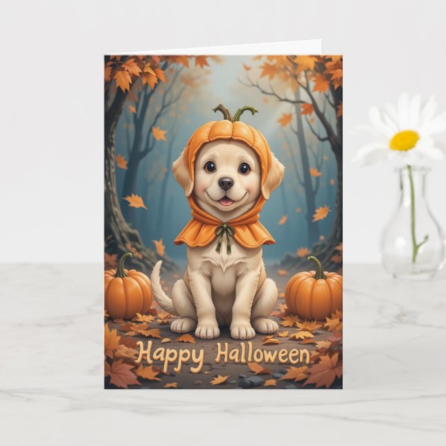 Pumpkin Patch Puppy Cuteness Overload Halloween Card (Small Plant)