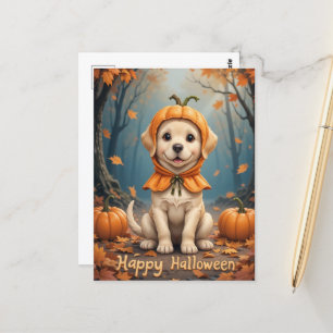 Pumpkin Patch Puppy Cuteness Overload Halloween Postcard