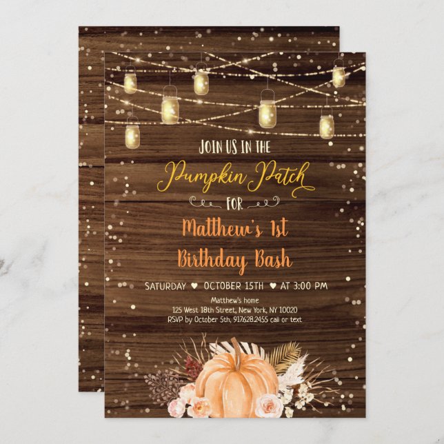 Pumpkin Patch Rustic String Lights Birthday Invitation (Front/Back)