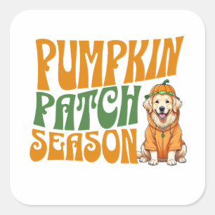 Pumpkin Patch Season Golden Retriever Fall Square Sticker