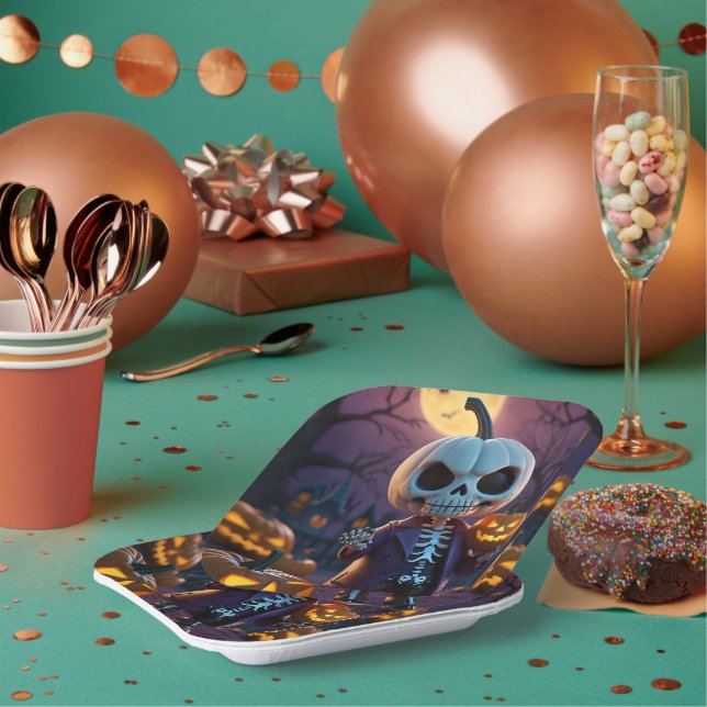 Pumpkin Patch Skeleton Companion Paper Plate (Multi)