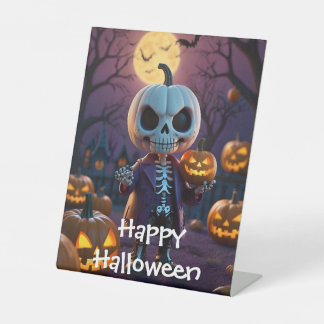 Pumpkin Patch Skeleton Companion Pedestal Sign