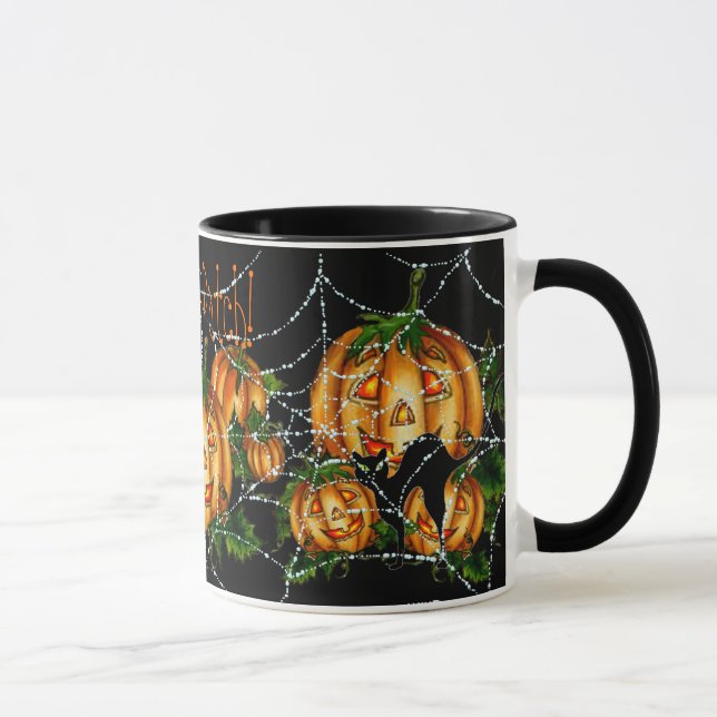 PUMPKIN PATCH & SPIDER WEB!  by SHARON SHARPE Mug (Right)