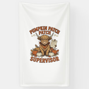 Pumpkin Patch Supervisor Highland Cow Vintage Shir Banner