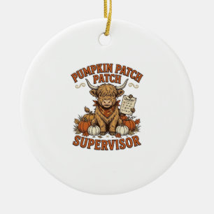 Pumpkin Patch Supervisor Highland Cow Vintage Shir Ceramic Tree Decoration