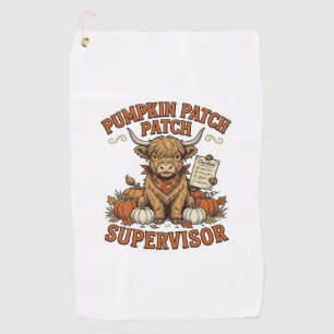 Pumpkin Patch Supervisor Highland Cow Vintage Shir Golf Towel