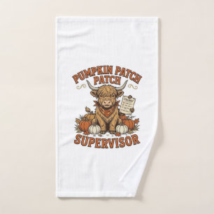 Pumpkin Patch Supervisor Highland Cow Vintage Shir Hand Towel