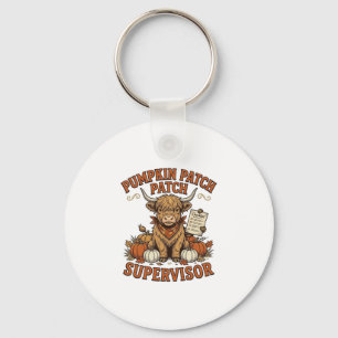 Pumpkin Patch Supervisor Highland Cow Vintage Shir Key Ring
