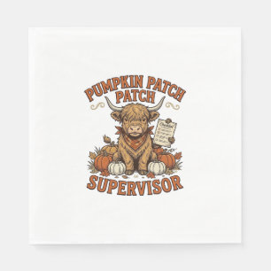 Pumpkin Patch Supervisor Highland Cow Vintage Shir Napkin