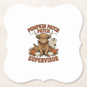 Pumpkin Patch Supervisor Highland Cow Vintage Shir Paper Coaster