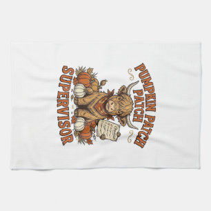 Pumpkin Patch Supervisor Highland Cow Vintage Shir Tea Towel