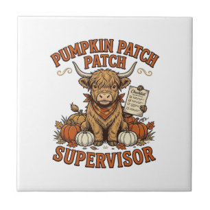 Pumpkin Patch Supervisor Highland Cow Vintage Shir Tile